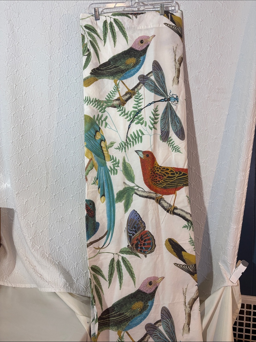 Curtain shower Pottery Barn Fauna collection birds, butterflies, sparrows.